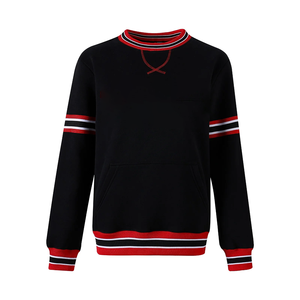 Sweat-shirt à col rond en chenille noire respirant, broderie 3D, imprimé hiver, lettres 1913, rayures rouges, poignets côtelés, délavage acide - Product Image 1