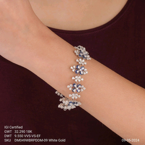 Bracelet floral en saphir et diamant de laboratoire certifié IGI, or blanc, bijoux de luxe pour mariage ou anniversaire, cadeau pour femme - Product Image 2