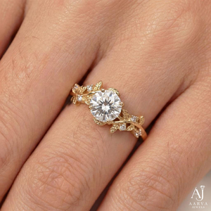 Anillo de Compromiso AARVA JEWELS Chapado en Oro Rosa con Moissanita, Corte Brillante Redondo, Engaste de Garra, Diseño de Planta, Anillo Romántico para Mujer - Product Image 6