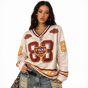 Maillot de football américain tendance pour femme, col en V, manches courtes, imprimé numérique, coupe ample, t-shirt de basketball, fournisseur OEM - Product Image 1