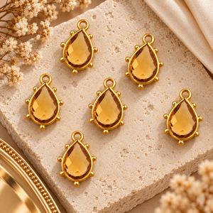 Pendentif en forme de goutte d'eau à facettes en quartz citrine avec monture dorée pour la fabrication de bijoux (colliers, bracelets, boucles d'oreilles) - Product Image 5