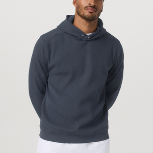 Wholesale Waffle <b>Thermal</b> Knit <b>Hoodie</b> For Men Polyester Cotton Casual Style Long Sleeve Pullover Top With Ribbed Cuffs Fit Plus - Product Image 1