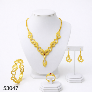 Ensemble collier et boucles d'oreilles pendantes élégants en zircon plaqué or, motif feuille tendance pour femme, avec chaîne corde de 16 pouces 53051 - Product Image 5