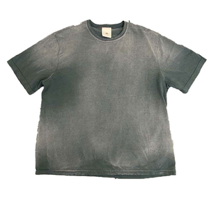 เสื้อยืดโอเวอร์ไซส์สีเทาสำหรับผู้ชาย คอกลม แขนสั้น ไซส์ใหญ่ ผ้าคอตตอนเจอร์ซีย์ ซักแล้ว สไตล์ลำลอง สีพื้น ไม่มีลาย สตรีทสไตล์ - Product Image 1