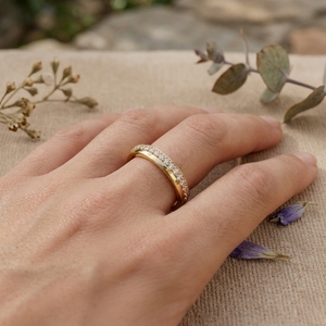 Minimalist Diamond Stackable Band <b>Ring</b> 9K Solid Gold Rhodium Plated Certified Pave Wedding Men's Slim Eternity Lab Grown Diamond - Product Image 3
