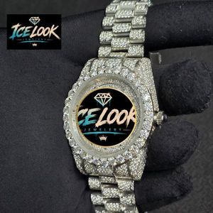Montre mécanique Ice Look avec strass, bracelet en acier inoxydable, cadran en cristal, style diamant, montre-bracelet de soirée - Product Image 2