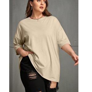 Camiseta de Manga Corta para Mujer, Talla Grande, Diseño de Contraste en la Parte Superior e Inferior, Cuello Redondo, Corte Holgado, 100% Algodón, Ecológica, Transpirable, Informal - Product Image 6