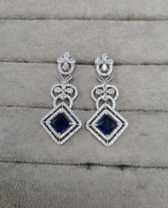 Princess Cut Stone Studded Micro Pave American <b>Diamond</b> Border Dangle <b>Earrings</b> For Party Wear Square Shape AD <b>Earrings</b> Wholesaler - Product Image 2