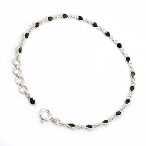 Pulsera con abalorio de plata de ley 925 de Zirconia cúbica negra con piedras preciosas cortadas de pera para mujer y niña, joyería Bohemia hecha a mano - Product Image 3