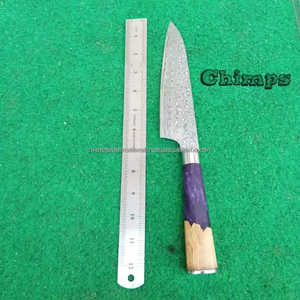 Couteau de chef de luxe en acier inoxydable, couteaux de cuisine japonais de haute qualité et écologiques, manche en bois d'olivier et résine violette, couteau Santoku - Product Image 4