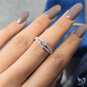 แหวนเพชรทรงลูกแพร์ 0.5 กะรัต เพาะเลี้ยงในห้องปฏิบัติการ สำหรับงานหมั้นและงานแต่งงาน ประดับเพชรแบบฝังเต็มวง ทองคำขาว 10K รับรองโดย IGI แหวนสัญญา - Product Image 5