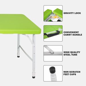 Table pliante portable verte de 4 pieds pour l'intérieur et l'extérieur avec une capacité de charge maximale de 135 kg pour le camping - Product Image 3