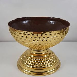 Pedestal decorativo martillado de aluminio de estilo árabe, cuenco para servir frutas de Chocolate chapado en oro, el diseño más Popular para cuencos de Metal - Product Image 1