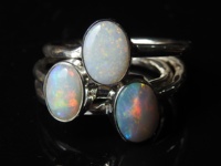 Bague en argent sterling 925 sertie d'un opale australien multi-feu de 7-9 mm, certifiée par un tiers PMEGEMSBEADS, cabochon lisse