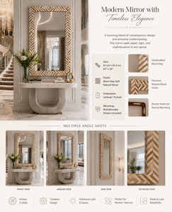 Espejo de Pared con Incrustaciones de Cuerno de Cerdo, Diseño de Guijarros, Espejo Decorativo para Baño, Dormitorio, Sala de Estar, Moderno y Elegante, Montado en la Pared, 24*36 Pulgadas - Product Image 3