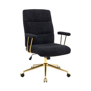 Modern Black and Gold Textured Boucle Fabric Office Chair <b>Height</b> <b>Adjustable</b> <b>Desk</b> Chair with Padded Arms - Product Image 5