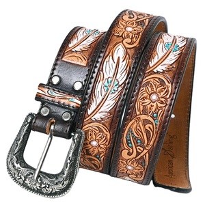 Cinturón de cuero vacuno occidental con diseño floral pintado, hebilla de pin, estilo casual, duradero, hecho a mano, unisex. - Product Image 6