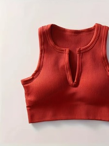 Womens Keyhole Front Fitness Camisole Wide <b>Underbust</b> Band Athletic Yoga Crop Vest Rib Knit Medium Support Training Top - Product Image 2