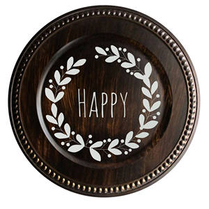 Assiette de présentation en bois brun de 13 pouces avec motif floral rose blanc, assiettes décoratives en vrac pour mariage et arrangements de table, sous-assiette en bois - Product Image 5