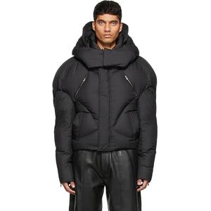 Doudoune matelassée en nylon noir brillant entièrement zippée avec capuche intégrale, personnalisable, pour l'hiver - Product Image 2