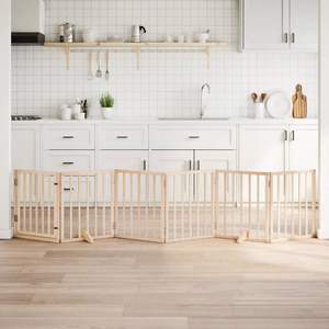 Barrière pliable pour chien en bois de peuplier à 6 panneaux avec porte, 118,1 pouces, barrière et enclos pour animaux de compagnie - Product Image 1