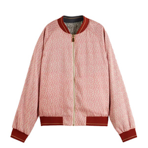 Floral Printed Bomber <b>Jacket</b> Women's Full Sleeve Zipper Closure Stand Collar Regular Length Spring Wear Contrast Trim - Product Image 1