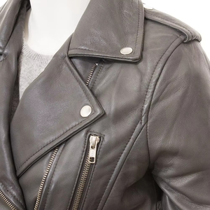 Chaqueta de Motociclista para Mujer, de Cuero Genuino, Impermeable, Gruesa, de Manga Larga, con Cuello Abierto, Cierre de Cremallera, Color Sólido, Estilo Biker, para Otoño - Product Image 4