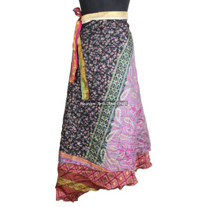 New Jaipur Magic <b>Wraps</b> <b>Skirt</b> Women Wear Vintage Silk Sari Long Length <b>Wrap</b> <b>Around</b> <b>Skirt</b> 2 Layer Reversible Cover up Wear Vintage - Product Image 6