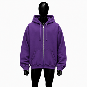 Sudadera con capucha morada extragrande personalizada para hombre, estilo urbano, con cremallera completa, hombros caídos, moda casual, venta al por mayor - Product Image 1