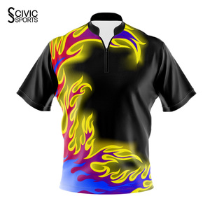 Wholesale Custom Design Your Own Sublimated <b>Bowling</b> Jersey High Quality Polyester Men Vintage Zipper - Product Image 5