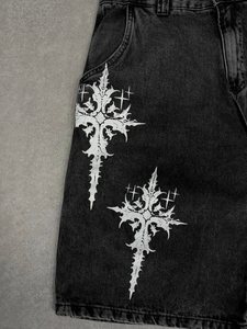 Shorts de Mezclilla de Corte Holgado Personalizados, Shorts de Algodón Lavado Premium con Estampado Gráfico, Shorts Casuales de Estilo Urbano con Lavado Vintage - Product Image 3