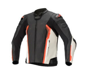 Men's Wool/Viscose Motorcycle <b>Jacket</b> Black White Orange Color Blocking Covered Button Closure Stand Collar Breathable Windproof - Product Image 1