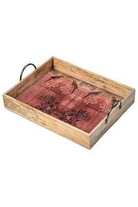 Bandeja de almacenamiento de madera rectangular con diseño oriental, acabado lacado en rojo con patrón de pájaros, para uso en mesa, de una sola capa, bandeja de servicio personalizada. - Product Image 1