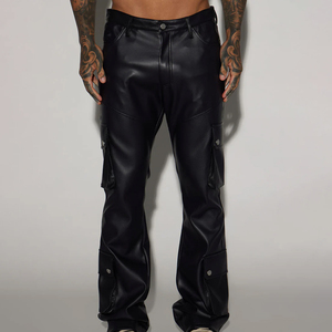 Pantalon en cuir pour homme, haute qualité, léger, respirant, imperméable, taille élastique, décontracté, taille haute, logo personnalisé, jambe gauche, hiver - Product Image 1