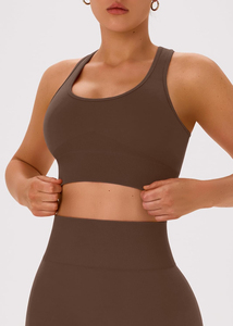 <b>Women</b> Yoga Set High Waist <b>Leggings</b> Scoop Neck Racerback <b>Crop</b> Top Solid Color Seamless Spandex Polyester 2 Piece - Product Image 6