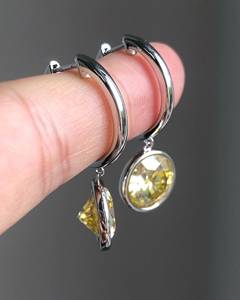 925 Sterling <b>Silver</b> Yellow Moissanite Drop Hoop <b>Earrings</b> Round Bezel Set <b>Dangle</b> <b>Earrings</b> for Women Jewelry Gift - Product Image 2