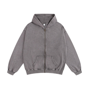 Sweat à capuche zippé pour homme, délavé à l'acide, effet vintage, texture usée, look robuste, style streetwear, pour usage quotidien comme couche extérieure - Product Image 3
