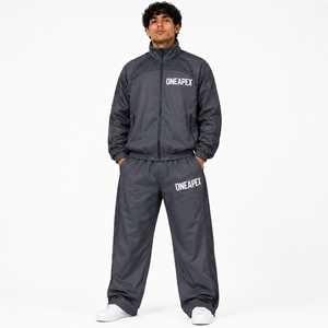 Ensemble de survêtement gris anthracite pour homme, veste coupe-vent légère et pantalon avec empiècements en mesh, tenue de sport, streetwear, deux pièces - Product Image 1