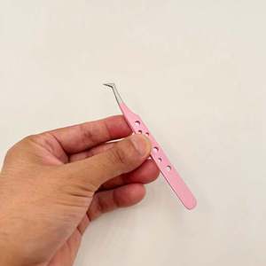 Pince à épiler pour extensions de cils volumineuses de type L, en acier inoxydable rose, pince à cils de beauté, logo personnalisé - Product Image 4