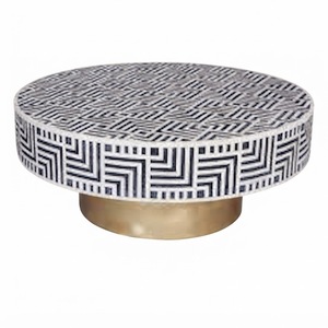 Table basse ronde en os incrusté de motifs floraux bleus et blancs, artisanale, fabriquée par des artisans indiens, table de salon, vente en gros, incrustation personnalisée - Product Image 3