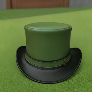 Sombrero de cuero verde y negro hecho a mano de primera calidad, estilo Steampunk, Victoriano, Gótico, para Cosplay y Festivales. - Product Image 1