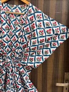 Vestido Kaftán de Algodón 100% con Estampado Floral para Mujer, Hecho a Mano, Transpirable, para Playa, Corte Regular, Ropa de Verano, Ropa Informal - Product Image 2