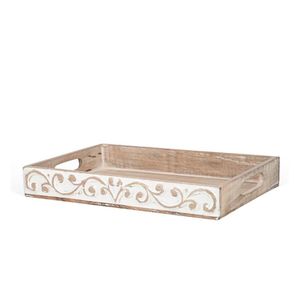 Handmade Mango Wood Decorative Serving Tray with Hand-Carved Floral Cutouts, <b>Rustic</b> Rectangular Ottoman Tray for <b>Coffee</b> <b>Table</b> - Product Image 3
