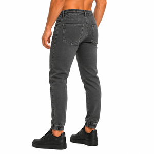 <b>Men's</b> Dark Gray High Waist Slim Fit Denim Joggers With <b>Drawstring</b> Elastic Waist And Cuffed Ankle Casual Style Autumn Wear - Product Image 4