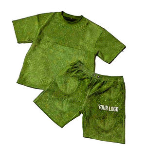 Ensemble T-shirt et short personnalisé pour homme, prix de gros, été, 2 pièces, avec strass, 100% coton, logo imprimé sur mesure - Product Image 4