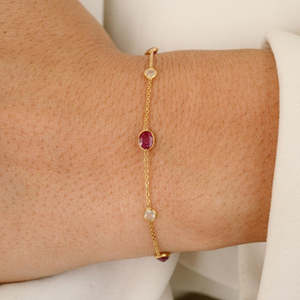 18K Gold Oval <b>Ruby</b> Diamond Charm <b>Bracelet</b> - Product Image 1