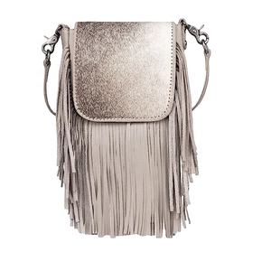 Pochette à bandoulière en cuir de vachette naturel vintage, motif floral, décoration à franges, fermeture éclair, haute qualité - Product Image 1