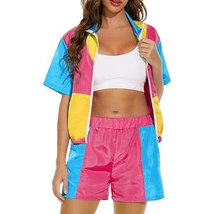 2026 conjunto de pantalones cortos cortavientos de 2 piezas para mujer, ropa de entrenamiento corta informal para correr, estilo con cremallera, conjunto de pantalones cortos cortavientos transpirables - Product Image 1