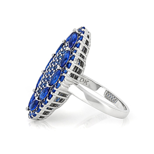 Luxury Women's 925 Silver Cocktail <b>Ring</b> With Pave Set <b>Blue</b> Sapphire Marquise Cut Stones Party Jewelry - Product Image 2
