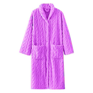 Bata de Franela Térmica para Mujer, Pijama Grueso y Cálido de Manga Larga, Color Liso, Ropa de Dormir para Toda Temporada, 100% Poliéster - Product Image 4